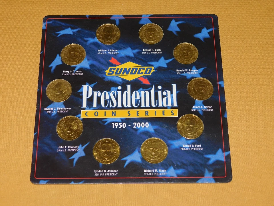 VINTAGE 2000 1950-2000 SUNOCO PRESIDENTIAL BRASS SERIES COMPLETE  SET SOUVENIR - Image 1 of 4
