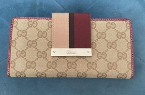 Vintage GUCCI GG Monogram Ladies Web Continental Wallet Bordeaux - Picture 1 of 23