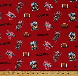 Cotton Ohio State Buckeyes College Basketball Football Print by the Yard D351.14 - Picture 1 of 1