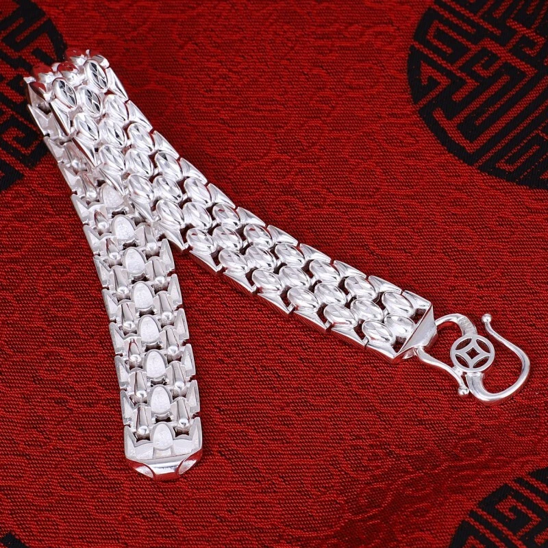 Real 990 Fine Silver Bracelet Women Men 14mm W Watch Link Chain 7.1-8.26inch - Image 1 of 4