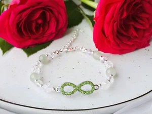 Handmade "Ethereal Frost" Beaded Infinity Charm Bracelet Silver Green Adjustable - Picture 1 of 12