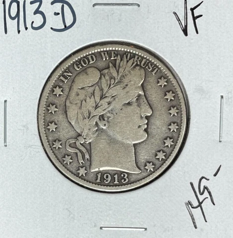 1913-D BARBER SILVER HALF DOLLAR ~ VF  ~NICE COIN~ Cover