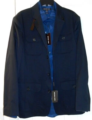 NOVO US$ 295 Jaqueta Masculina MICHAEL KORS Azul Marinho Pin Listra Fivela Acabamento Gola Blazer ~42R - Imagem 1 de 4