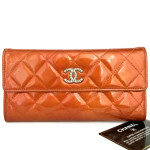CHANEL CC Logo Patent Leather Long Bifold Wallet Orange/2BD1242 - Picture 1 of 8