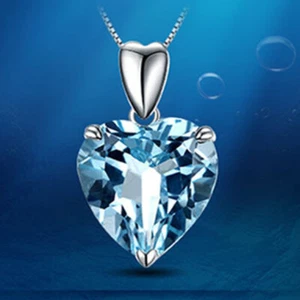 Crystal Blue Love Heart 925 Sterling Silver Necklace Women Girls Jewellery Gift - Picture 1 of 12
