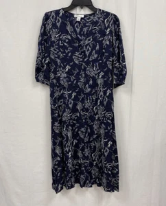 Nordstrom Signature Button Front Stretch Silk Dress in Navy Floral Sz 4 NWT - Picture 1 of 5