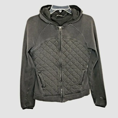 North Face Hoodie Women S Faded Black Full Zip Quilted Thumbholes Distressed - Image 1 of 4