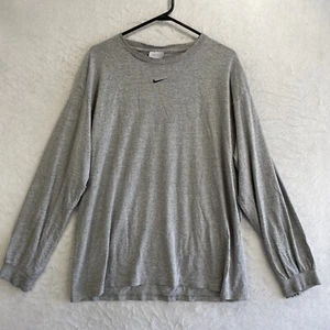 VTG Y2K Nike Silver Tag L Mens Center Swoosh Gray Long Sleeve T-Shirt Distressed - Picture 1 of 9