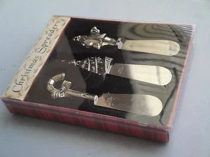 Vtg CHRISTMAS HOLIDAY STAINLESS STEEL SPREADER SET CANDY CANE / TREE / SANTA     - Picture 1 of 5