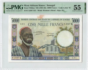 WEST AFRICAN STATES SENEGAL 5000 Francs 1961-65, P-704Km, PMG 55 About UNC, Rare - Picture 1 of 2