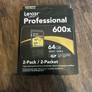 New In Box Lexar Professional 600x 64GB SDXC Memory 2 Pack - Picture 1 of 2