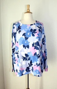 Croft & Barrow lässiges Oberteil Langarm marineblau/blau/rosa geblümt ~ Übergröße 2X #03 - Bild 1 von 8