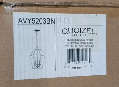 New Quoizel Caged Light Fixture 3-Light Brushed Nickel In Box - Image 1 of 4