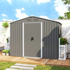 Cobertizo de almacenamiento de jardín Outsunny de 8 x 6 pies con doble puerta corredera exterior gris claro - Imagen 1 de 12