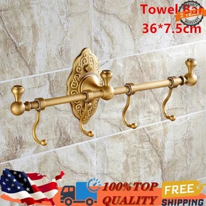Towel Bar Rack Bathroom Towel Storage Brass Shelf Vintage Wall-Mounted Shelf - Picture 1 of 15