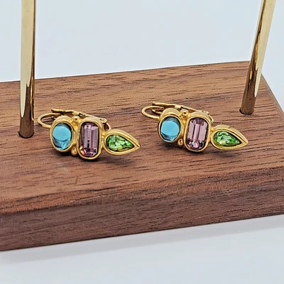 Pendientes Premier Designs Oro Palanca 3 Cristales Azul Cielo Lavanda Lima 1" Foto 1 de 4