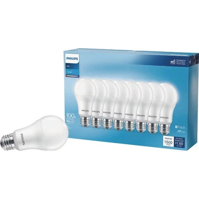 Philips 100W Equivalente Luz Diurna A19 Mediana Bombilla LED (Paquete de 8) 589069 Foto 1 de 3