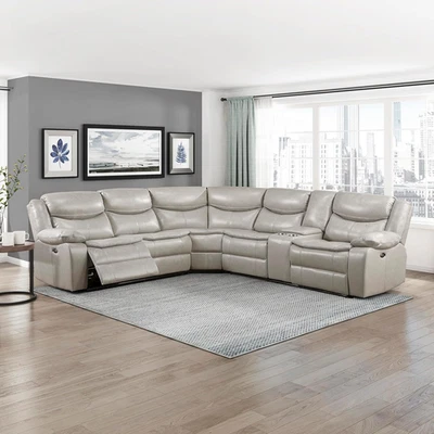 Sofá seccional reclinável Power em forma L, sofá seccional reclinável de couro Fux, 3 Rec - Imagem 1 de 4