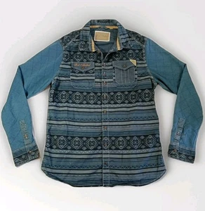 Rock & Revival Mens Medium Western Shirt Aztec Stripe Quilted Denim Look RRP3890 - Picture 1 of 15