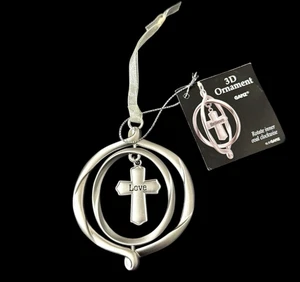 GANZ Love Dangling Cross Christmas Ornament 3DRotating Circle Silver Tone NOS - Picture 1 of 7