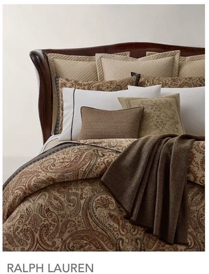 Ralph Lauren Anderson Paisley Duvet Cover Full/Queen Neutral/ Navy Border $400 - Image 1 of 4