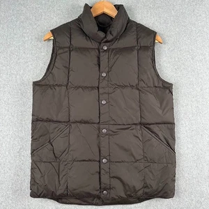 Lands End Puffer Vest Goose Down Large Brown Button up Pockets Quilted Chore - Picture 1 of 8