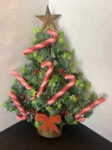 Vintage Flat Wall Hanging Plastic Christmas Holly Berry Tree Candy Canes - Picture 1 of 9