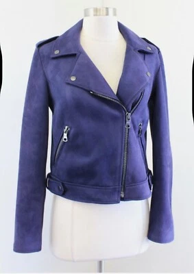 Chaqueta de moto de cuero sintético azul marino, cremallera asimétrica Ann Taylor Loft Foto 1 de 4
