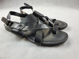 Simply Vera VERA WANG Womens 8.5 M Black Leather Sandals Preowned - Picture 1 of 11