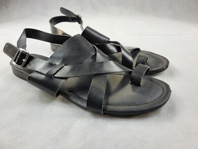 Simply Vera VERA WANG Womens 8.5 M Black Leather Sandals Preowned  - Image 1 of 4