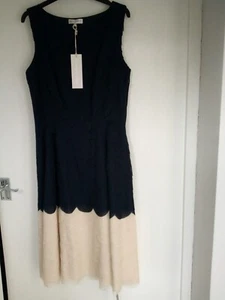 Rocha John Rocha Debenhams Navy Blue & Cream Scalloped Dress Size 12 BNWT - Picture 1 of 7