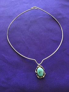 Vintage handgefertigt Türkis Anhänger Halsband Halskette Sterlingsilber signiert LL - Bild 1 von 7