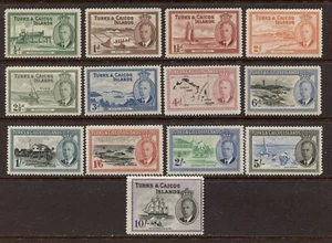 TURKS & CAICOS 1950, KING GEORGE VI DEF., Scott 105-117 MNH EXCEPTO 1 PENIQUE BISAGRA - Imagen 1 de 1