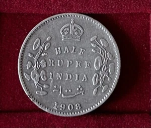 Rare 1908 INDIA Half 1/2 Rupee Silver Coin KM# 507 King Edward VII British India - Imagen 1 de 7