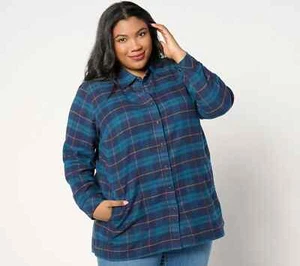 Joan Rivers Regular Cotton Plaid Flannel Snap Front Shirt A653687 - Picture 1 of 6