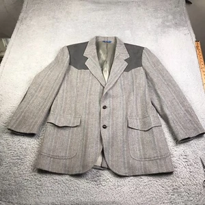 Pendleton Sport Coat Mens 46 Gray Wool Tweed Suede Elbow Patch Western Blazer - Picture 1 of 21