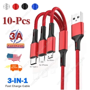 USB 3 in 1 Fast Charging Cable Cell Phone Charger Cord For iPhone Type C Micro - Picture 1 of 16