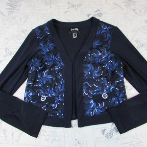 NEW JOSEPH RIBKOFF BLACK MIDNIGHT BLUE SEQUINS RHINESTONE OPEN FRONT SWEATER 10 - Picture 1 of 8