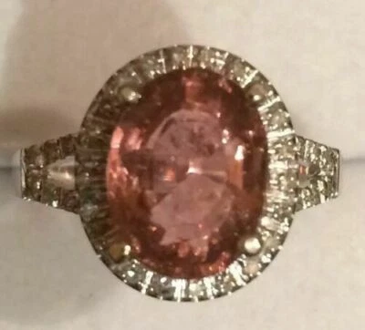 Anel halo diamante natural turmalina 3,05 quilates ouro branco sólido 10k - Imagem 1 de 4