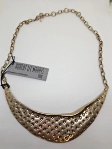 ~NWT~$55~ROBERT LEE MORRIS~HAMMERED GOLD TONE CHOKER LENGTH NECKLACE~SILVERPLATE - Picture 1 of 5