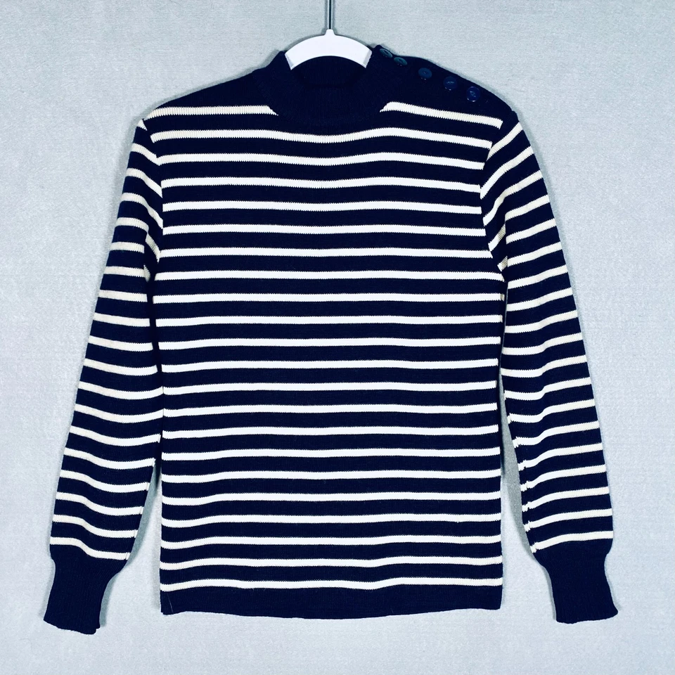 Suéter Pescador Vintage Mujer M Azul Lana Cuello Simulado Pullover Francia Foto 1 de 4