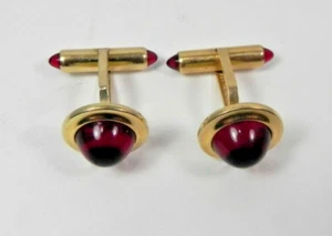 Vintage Marked Krementz Red Jelly Belly Style Cuff Links - Picture 1 of 4