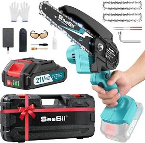 Seesii Mini Chainsaw, 6-Inch Cordless Electric Chain Saw One Battery