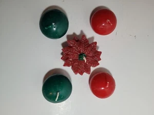 Lote de 5 Velas S Flotantes Navidad Invierno Rojo Verde Poinsettia 2.5" - Imagen 1 de 2