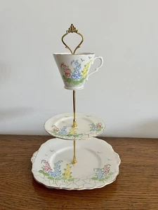 Three Tier Cake Stand ENGLISH VINTAGE CHINA - Picture 1 of 9