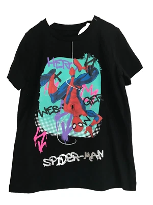 BNWT Boys Marvel Spiderman short sleeve Black T shirt top age 9-10 Present Idea - Image 1 of 4