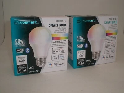 ECOSMART 60W Smart Hubspace A19 Color Change LED Light Bulb WIFI, ALEXA GOOGLE - Image 1 of 4