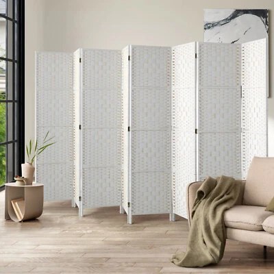 Oikiture 8 Panel Room Divider Screen Privacy Dividers Woven Wood Folding White - image 1 of 4