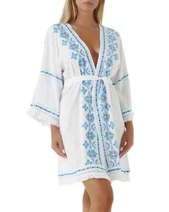 Melissa Odabash L64020 Womens White Kara Embroidered Robe Swim Cover-Up Size M - Picture 1 of 4