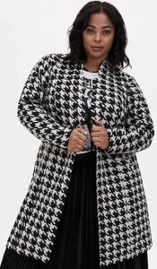 Torrid-Houndstooth/Herringbone Wool Blend Coat W/Pockets Size 1X (14-16) NWT - Picture 1 of 8